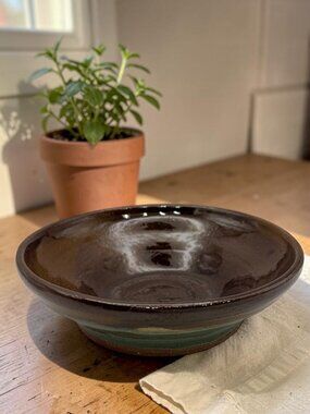Signed L. Bouselle 1999 Studio Pottery Bowl – Handmade Brown & Green Glazed